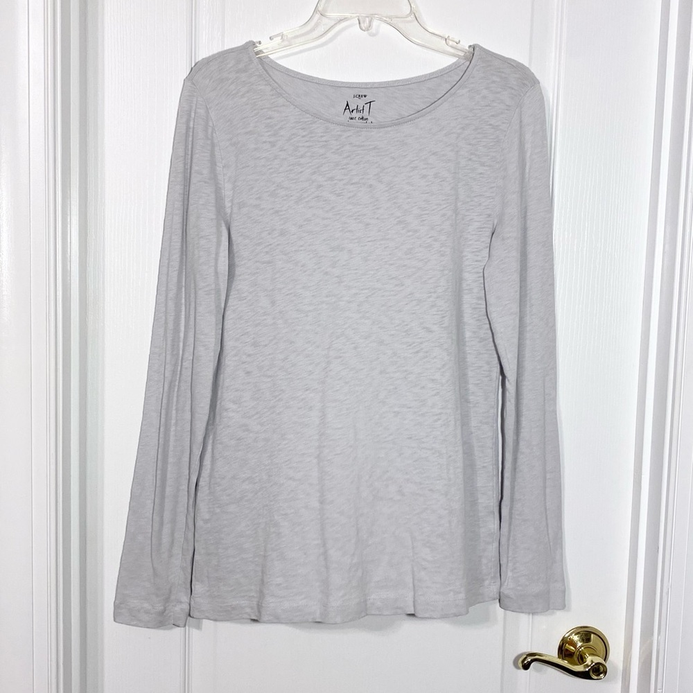 J.Crew Artist T Wide Neck Long Sleeve Cotton Tee Pale Blue Gray Medium